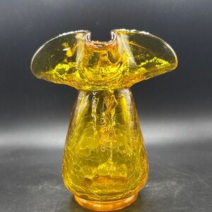 Amber Glass Art Vase Crackle Pitcher
